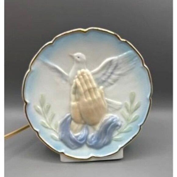 Vtg Ceramic Praying Hands Dove‎ Night Light Electric Corded Religious - Picture 3 of 9
